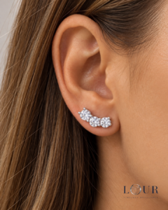 Livia Curved Three-Stone Earrings